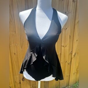 Elegant Black Halter Top with Ruffle Detail